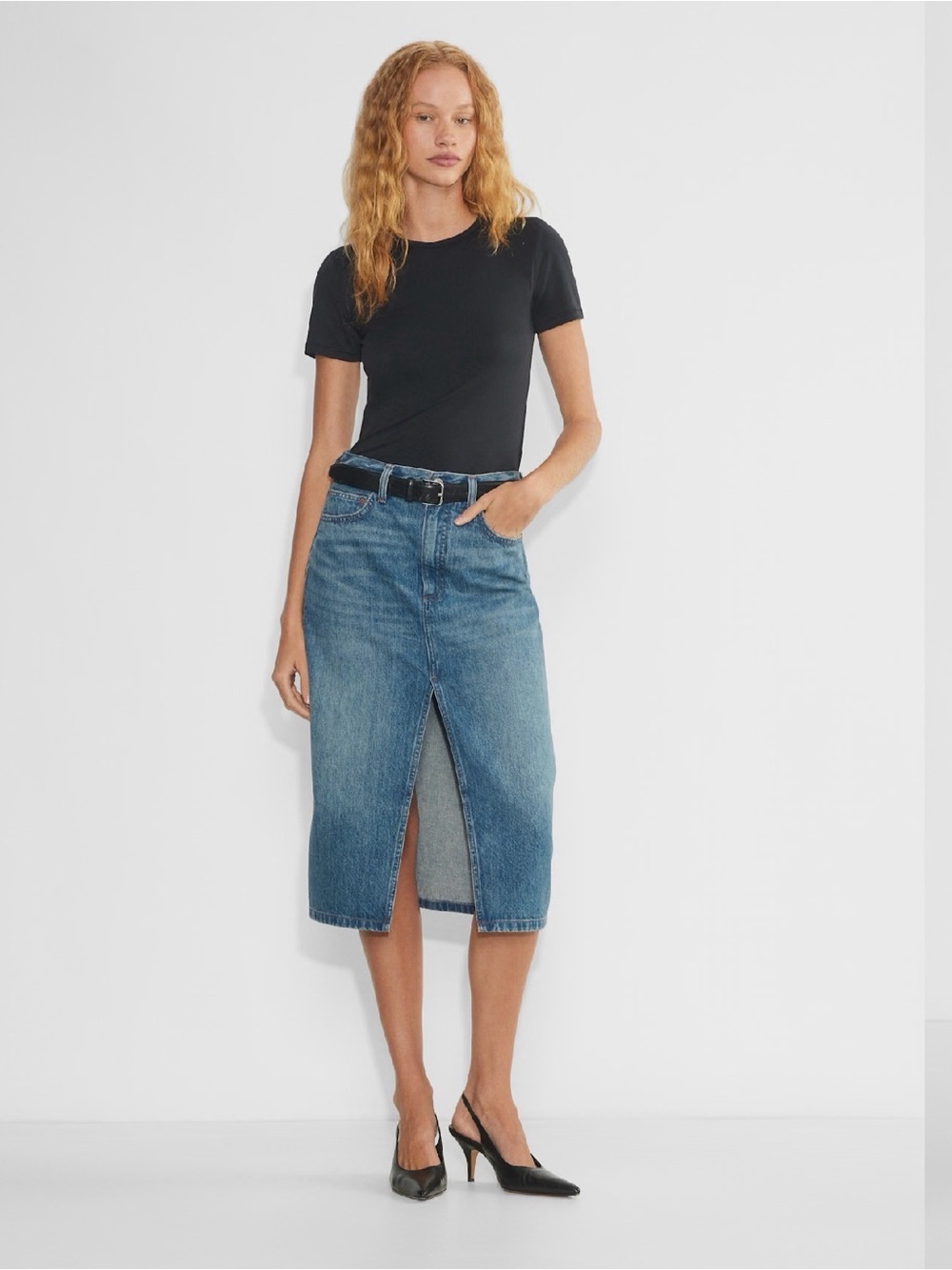 $110 ARTIZIA denim forum midi jean skirt